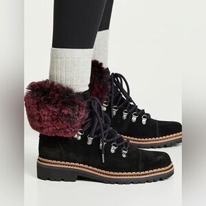 Sam Edelman Women's Black Bowen Faux Fur Leather Ankle Combat Boots